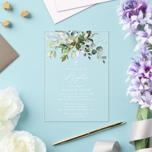 Greenery, Eucalyptus Leaves, Boho, Baptism Acryl Uitnodigingen (Insitu (Huwelijk))