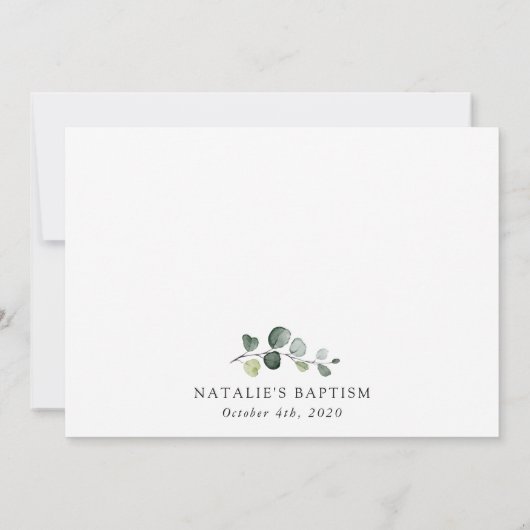 Greenery, Eucalyptus Leaves, Boho, Baptism Kaart (Achterkant)