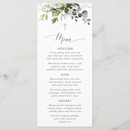Greenery, Eucalyptus Leaves, Boho, Baptism Menu (Voorkant)