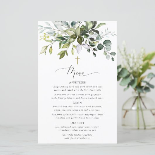 Greenery, Eucalyptus Leaves, Boho, Baptism Menu (Staand voorkant)