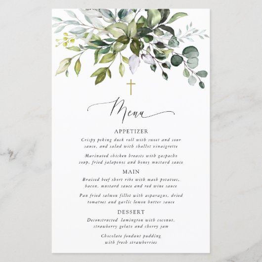 Greenery, Eucalyptus Leaves, Boho, Baptism Menu (Voorkant)
