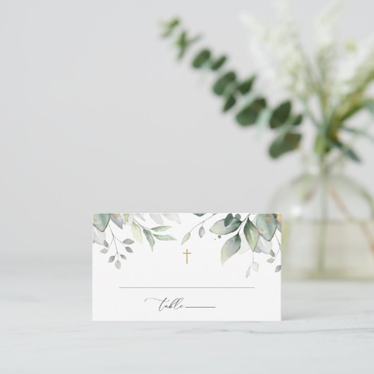 Greenery, Eucalyptus Leaves, Boho, Baptism Plaatskaartje (Staand voorkant)