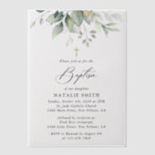 Greenery, Eucalyptus Leaves, Boho, Baptism Vellum Uitnodigingen (Voorkant)