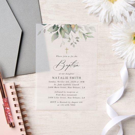 Greenery, Eucalyptus Leaves, Boho, Baptism Vellum Uitnodigingen (Huwelijk)