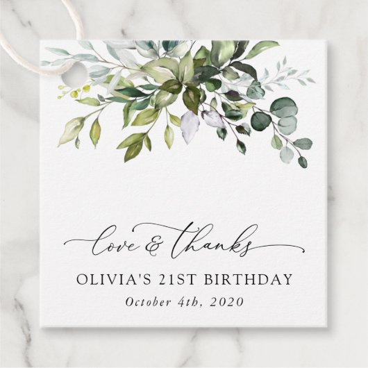 Greenery, Eucalyptus Leaves, Boho, Birthday Bedankjes Labels (Voorkant)