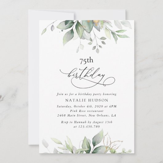 Greenery, Eucalyptus Leaves, Boho, Birthday Kaart (Voorkant)