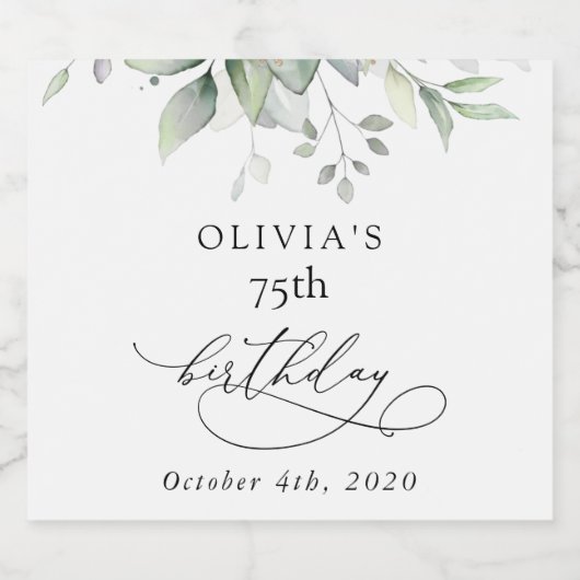 Greenery, Eucalyptus Leaves, Boho, Birthday Sparkling Wijnetiket (Enkel label)