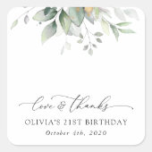 Greenery, Eucalyptus Leaves, Boho, Birthday Vierkante Sticker (Voorkant)