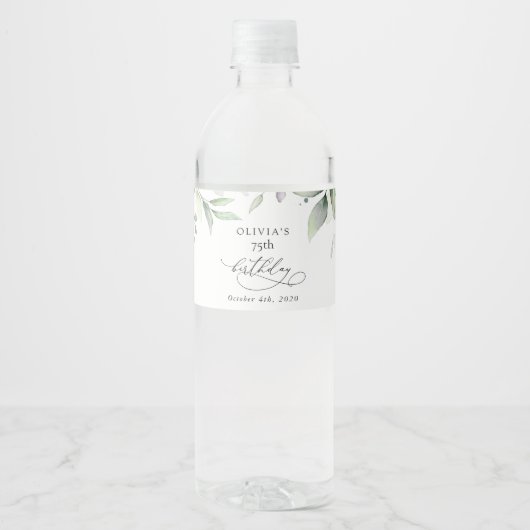 Greenery, Eucalyptus Leaves, Boho, Birthday Waterfles Etiket (Voorkant)