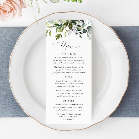 Greenery, Eucalyptus Leaves, Boho, Bridal Shower Menu
