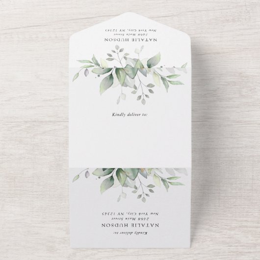 Greenery, Eucalyptus Leaves, Boho, Sweet 16 All In One Uitnodiging (Buitenkant)
