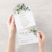 Greenery, Eucalyptus Leaves, Boho, Sweet 16 All In One Uitnodiging (Afscheurbaar)