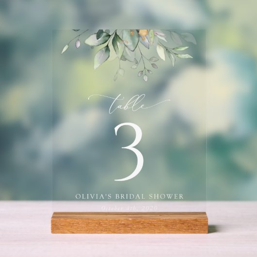 Greenery, Eucalyptus Leaves, Boho, Table Numbers Acryl Bord (Neutraal)