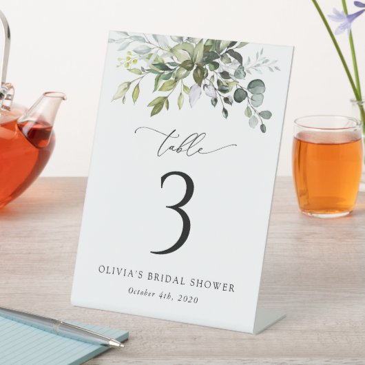Greenery, Eucalyptus Leaves, Boho, Table Numbers Reclamebord Met Voetstuk (Insitu)