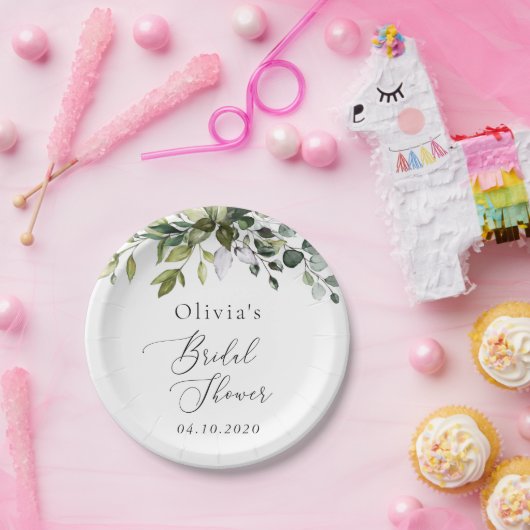 Greenery, Eucalyptus Leaves, Boho, Vrijgezellenfee Papieren Bordje (Feest)