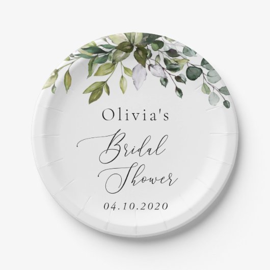 Greenery, Eucalyptus Leaves, Boho, Vrijgezellenfee Papieren Bordje (Voorkant)