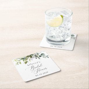 Greenery, Eucalyptus Leaves, Boho, Vrijgezellenfee Vierkante Kartonnen Onderzetter