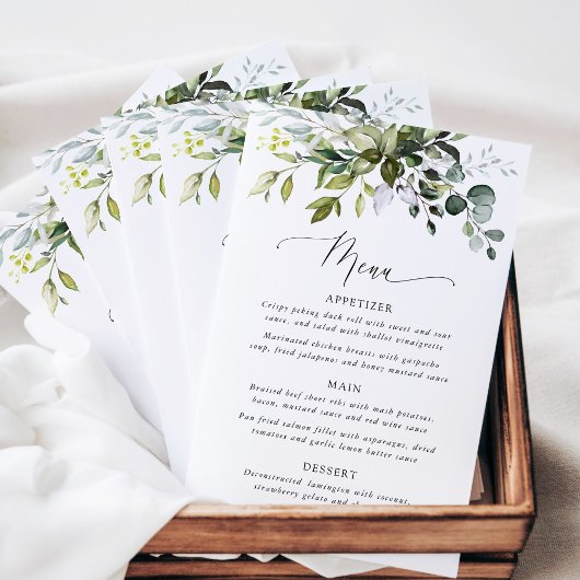 Greenery, Eucalyptus Leaves, Boho, Wedding Menu