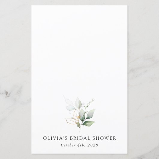 Greenery, Eucalyptus Leaves, Bridal Shower Menu (Dos)