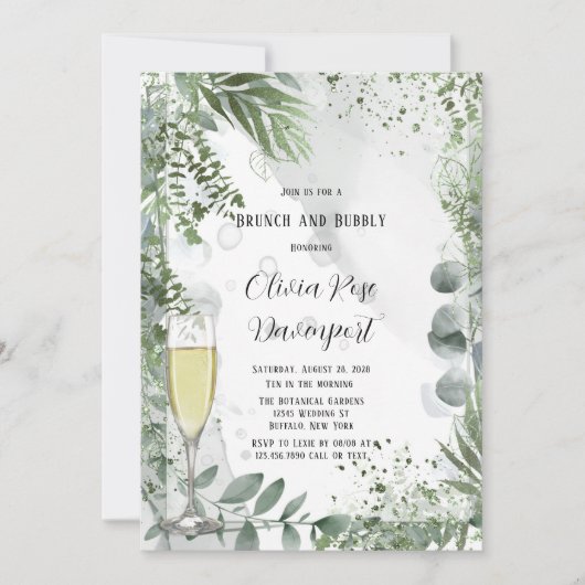 Greenery Eucalyptus Leaves Brunch en Bubble Kaart (Voorkant)