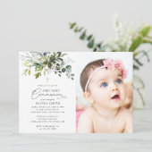 Greenery, Eucalyptus Leaves, First Holy Communion Kaart (Staand voorkant)