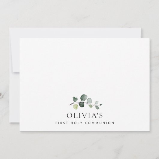 Greenery, Eucalyptus Leaves, First Holy Communion Kaart (Achterkant)