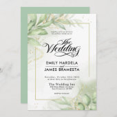 Greenery Eucalyptus Leaves Gold Waterverf Wedding Kaart (Voorkant / Achterkant)