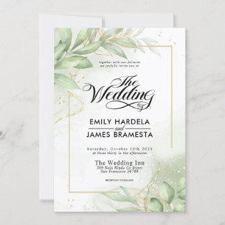 Greenery Eucalyptus Leaves Gold Waterverf Wedding Kaart