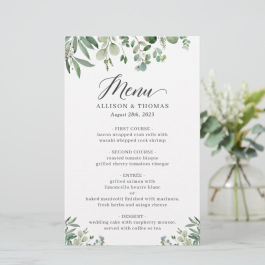 Greenery Eucalyptus Leaves Weddenrenmenu (Staand voorkant)