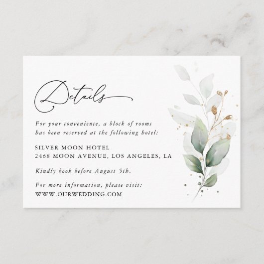 Greenery, Eucalyptus Leaves, Wedding Details Informatiekaartje (Voorkant)