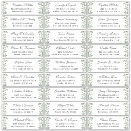 Greenery Eucalyptus Leaves Wedding Guest Address Sticker (Voorkant)