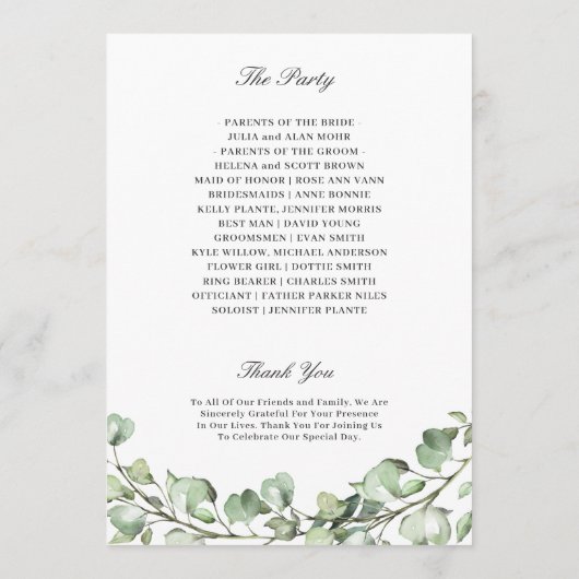 Greenery Eucalyptus leest Geometric Wedding Programma (Achterkant)