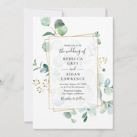 Greenery Eucalyptus met Geometric Lijst Wedding Kaart (Voorkant)