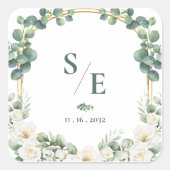 Greenery Eucalyptus Monogram Botanical Wedding Vierkante Sticker (Voorkant)