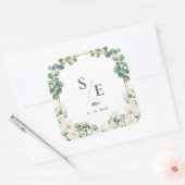 Greenery Eucalyptus Monogram Botanical Wedding Vierkante Sticker (Envelop)