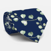 Greenery Eucalyptus Navy Blue Wedding Stropdas (Opgerold)