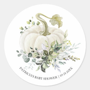Greenery Eucalyptus Pumpkin Herfst Baby shower Ronde Sticker