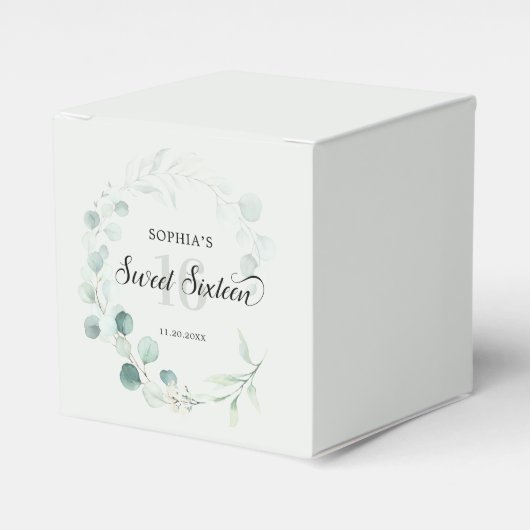 Greenery Eucalyptus Rustic Sweet 16 Bedankdoosjes (Voorkant Zijde)
