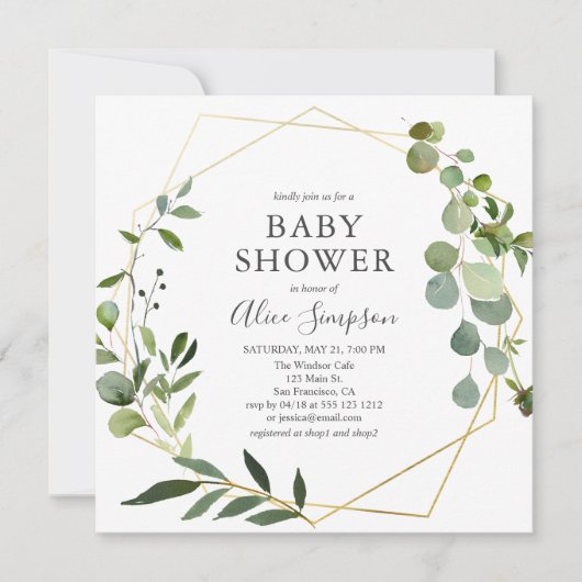 Greenery Eucalyptus Script Baby shower Kaart (Voorkant)