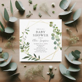 Greenery Eucalyptus Script Baby shower Kaart