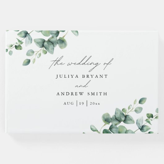 Greenery Eucalyptus script bruiloft Gastenboek (Voorkant)