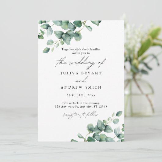Greenery Eucalyptus script bruiloft Kaart (Staand voorkant)