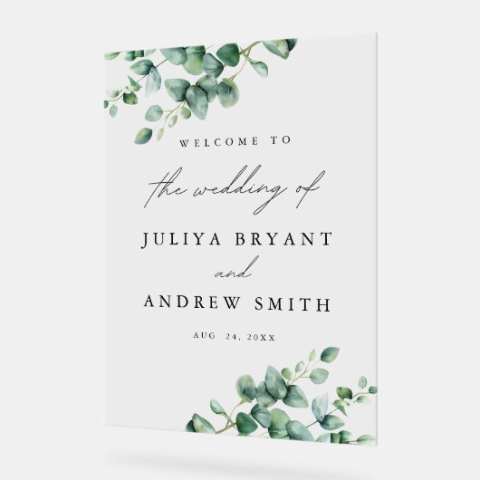 Greenery Eucalyptus script bruiloft welkom Acryl Bord (Hoek)