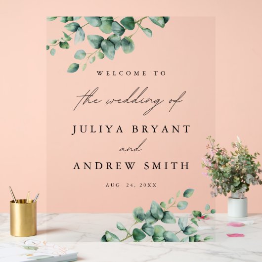 Greenery Eucalyptus script bruiloft welkom Acryl Bord (Huwelijk)