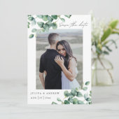 Greenery Eucalyptus script foto QR code Save The Date (Staand voorkant)