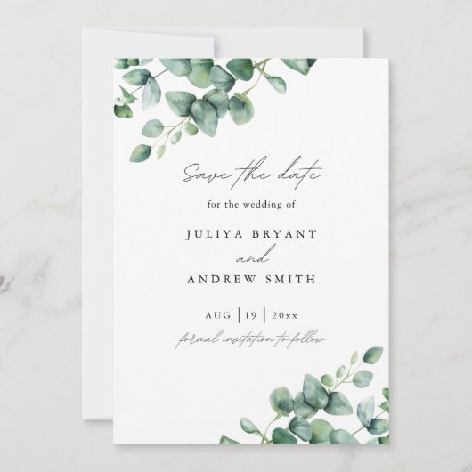 Greenery Eucalyptus scriptfoto Save The Date (Voorkant)