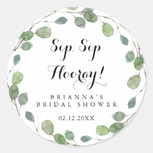 Greenery Eucalyptus Sip Sip Hooray Vrijgezellenfee Ronde Sticker