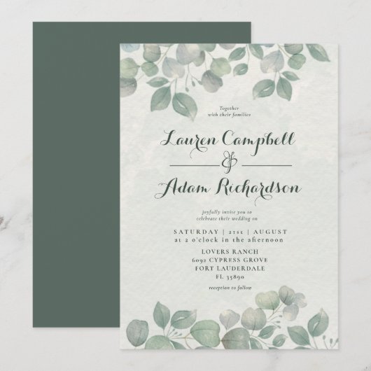 Greenery Eucalyptus Watericolor Sage Green Wedding Kaart (Voorkant / Achterkant)