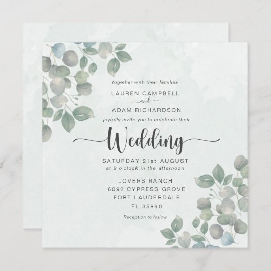 Greenery Eucalyptus Waterverf Weddenschap Kaart (Voorkant / Achterkant)