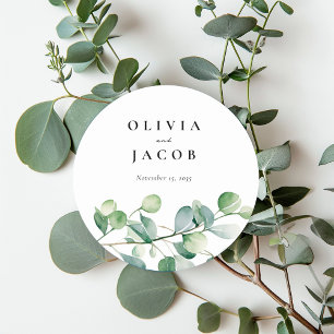 Greenery Eucalyptus Waterverf Wedding Ronde Sticker